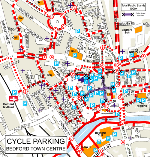Bedford Town Centre Cycle Stand Map